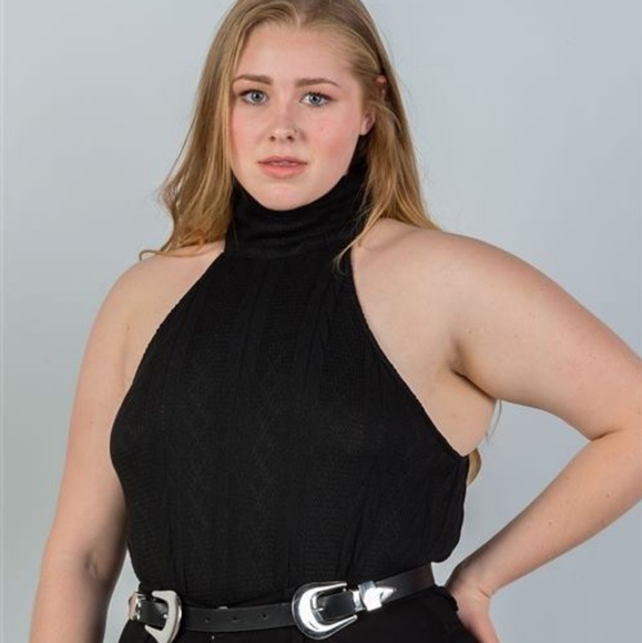 Naomi Cable Knit Sweater Bodysuit Plus (Black) - Picture 2 of 5